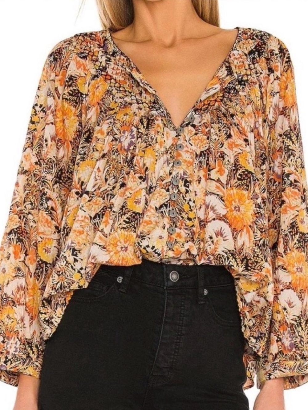 We the Free “Cool Meadows” Peasant Blouse in Orange and Cream